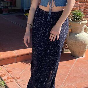 Navy Floral Sheer Maxi Skirt – Romantic Boho Vibes